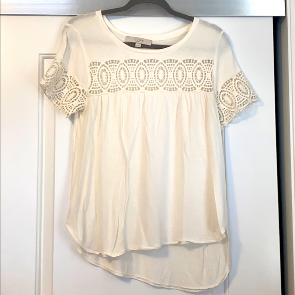 Loft Short Sleeved Cream colored Blouse Size S